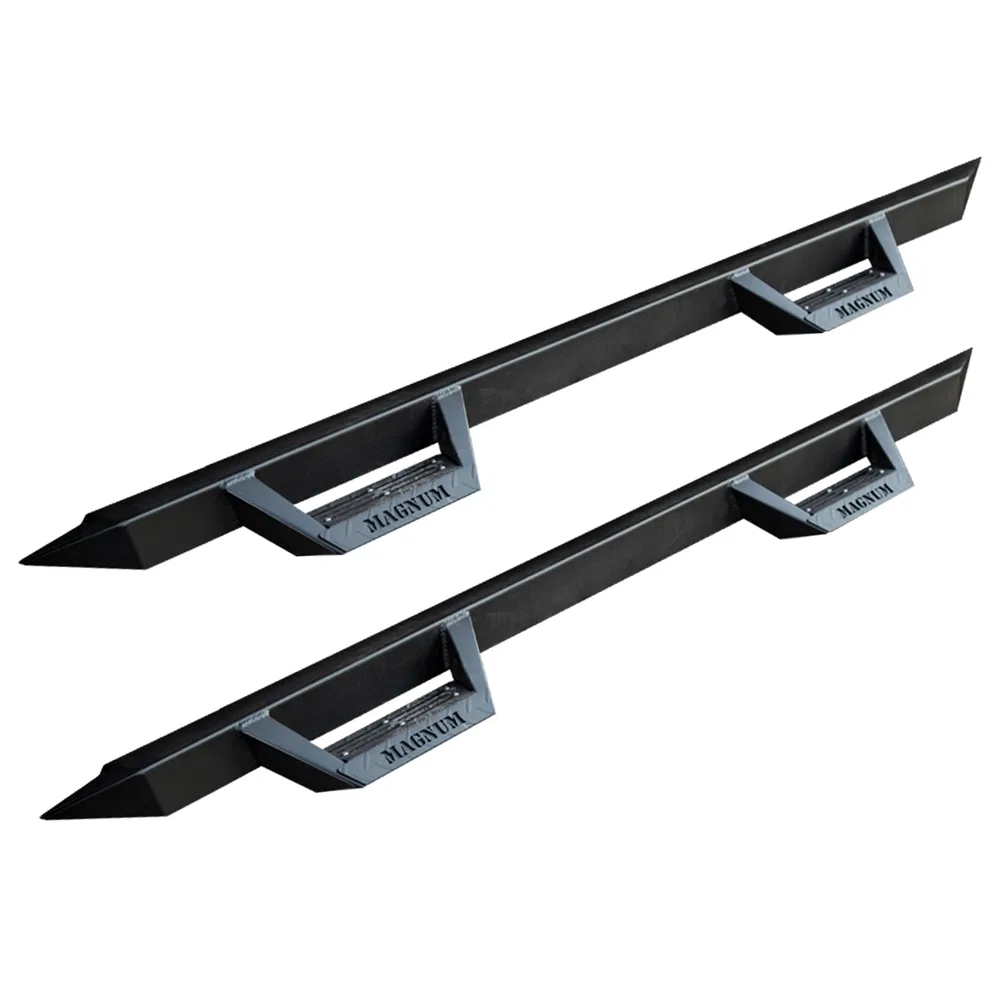 RTS40JP – RAPTOR Rocker Panel Guard, Flat Powder Coat Textured Black Steel With 4 Drop Down Steps